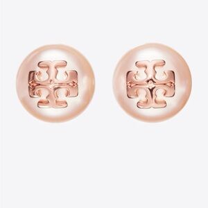 TORY BURCH ROSE GOLD MOONDANCE PEARL STUD EARRINGS